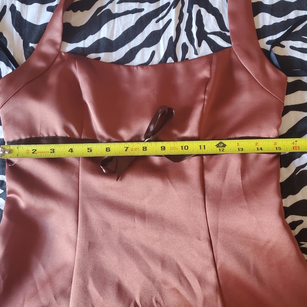 Vintage Y2K Halter Babydoll Dress Satin Brown w/ Bow Size 7/8 Retro Prom Formal - Picture 15 of 16